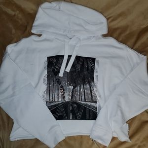 Calvin Klein M Medium Crop Top Sweater Hooded whit